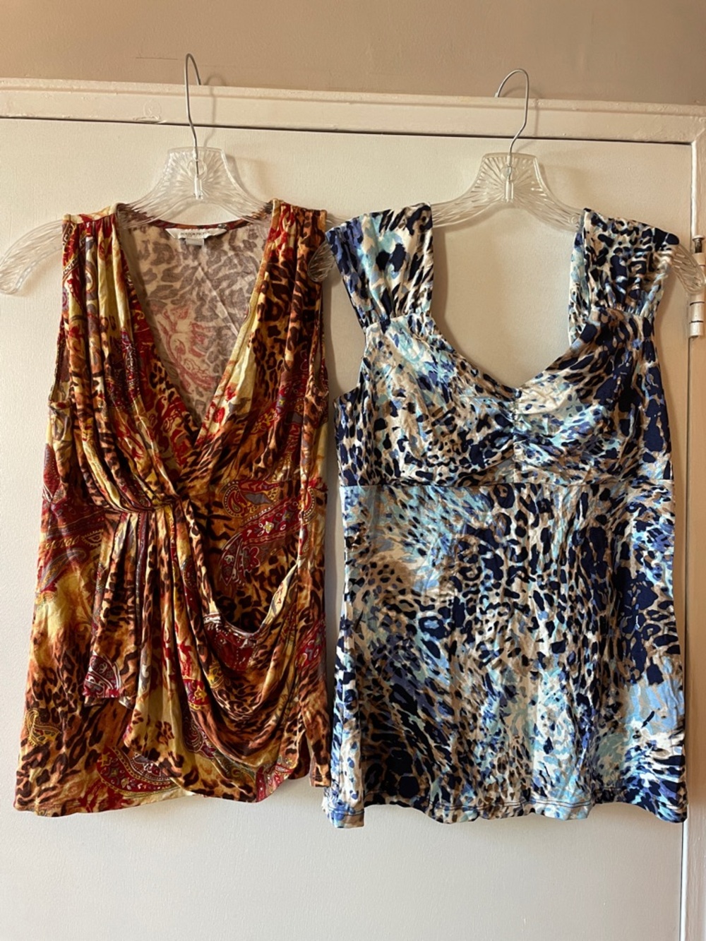 Two Mixed Animal Print Sleeveless Tops - Blue & Gold